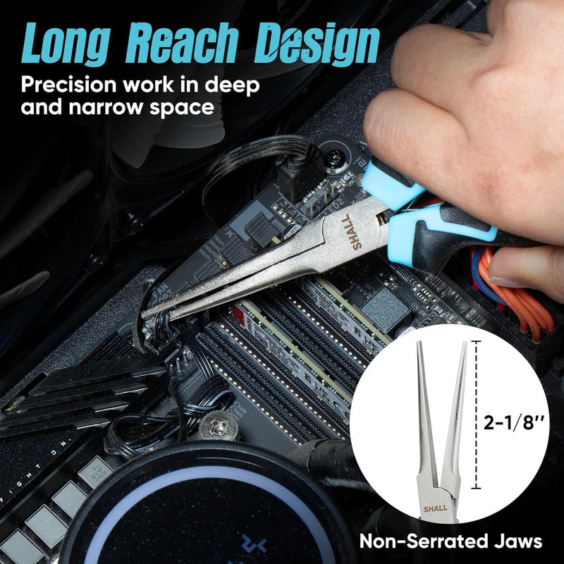 SHALL 6" Mini Needle Nose Pliers Set, 2PCS Long Nose Pliers & Bent Nose Pliers with Comfort Grip Handles, Non-Serrated Small Needle Nose Pliers for Jewelry Making, Bending Wire, Crafts, Home Repair - Image 5